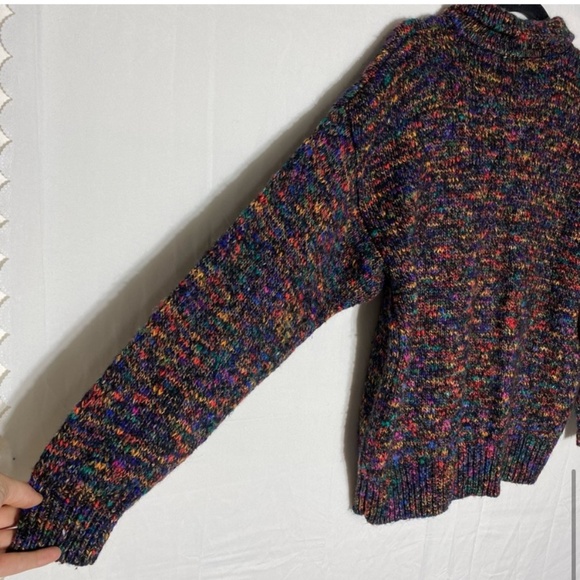 Vintage Black Rainbow Multicolour Knit Pullover Half Button Up Sweater L - Picture 9 of 14